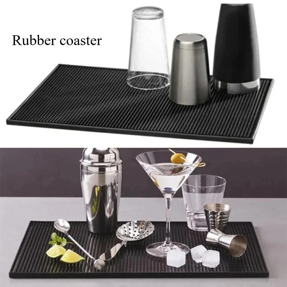 Rubber Bar Mat Coasters Coffee Countertop Spill Mats Bar Service Mat Dish Glass Drying Mat for Barista Cocktail Bartender Black