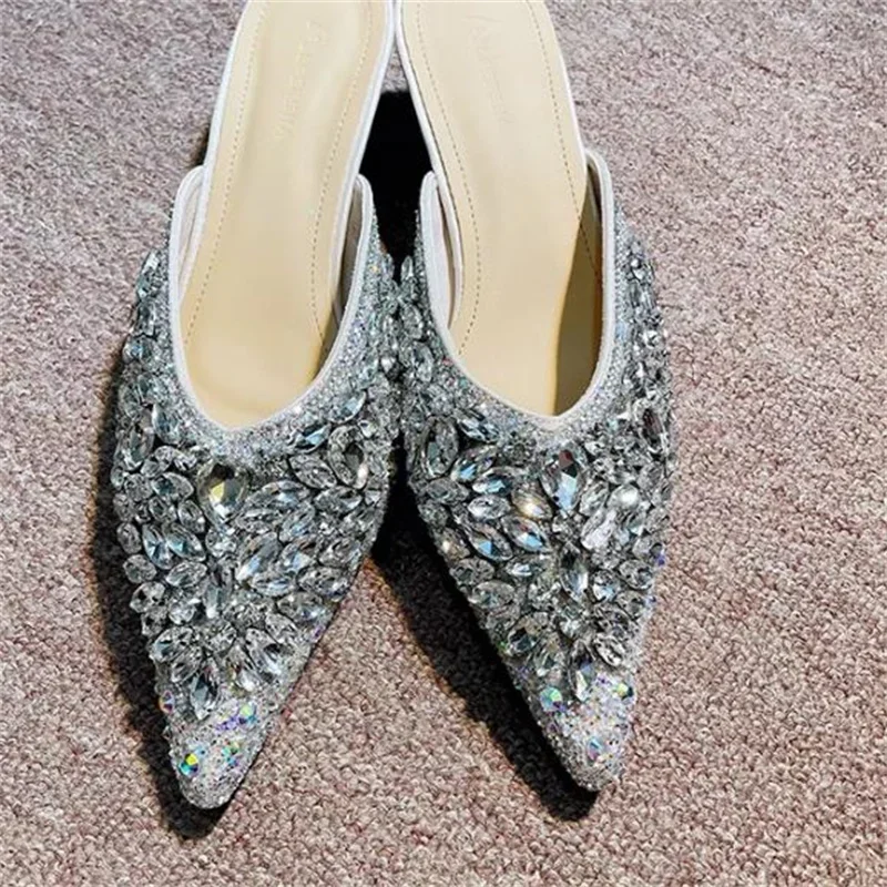 

Crystal Shoes For Ladies Pointed Toes High Heels Female Mules Rhinestones Tacones Sequins Chassure Femme Bling Zapatos De Mujer