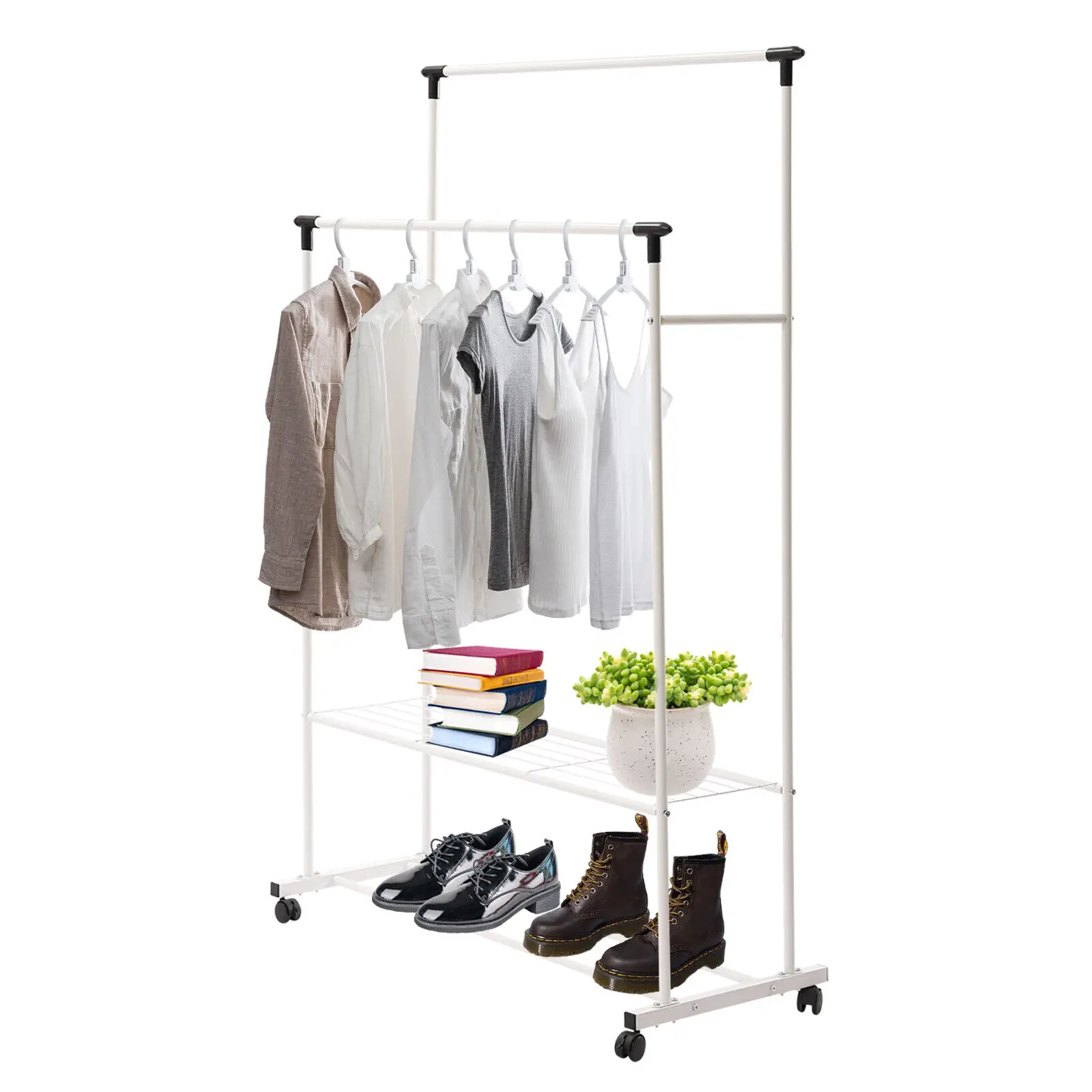 Metal Clothes Rack Free Standing Home Coat Garment Storage Hanger Shoes Holder