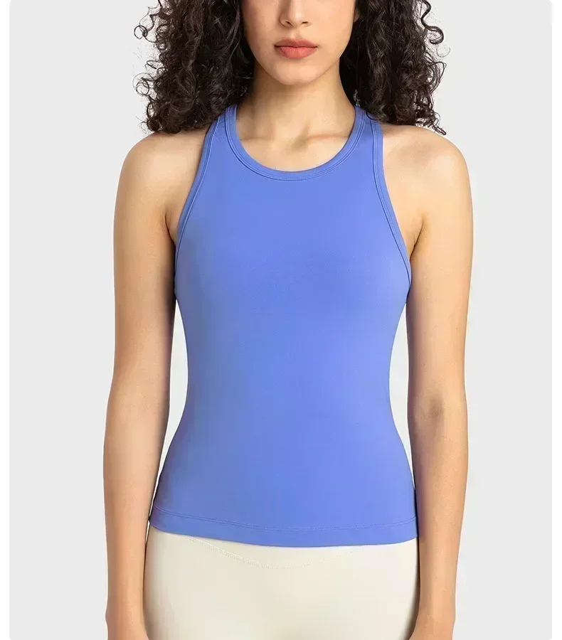 Lemon-Camiseta sin mangas con espalda cruzada para mujer, Top elástico de cuatro vías, ajustado, transpirable, Verano