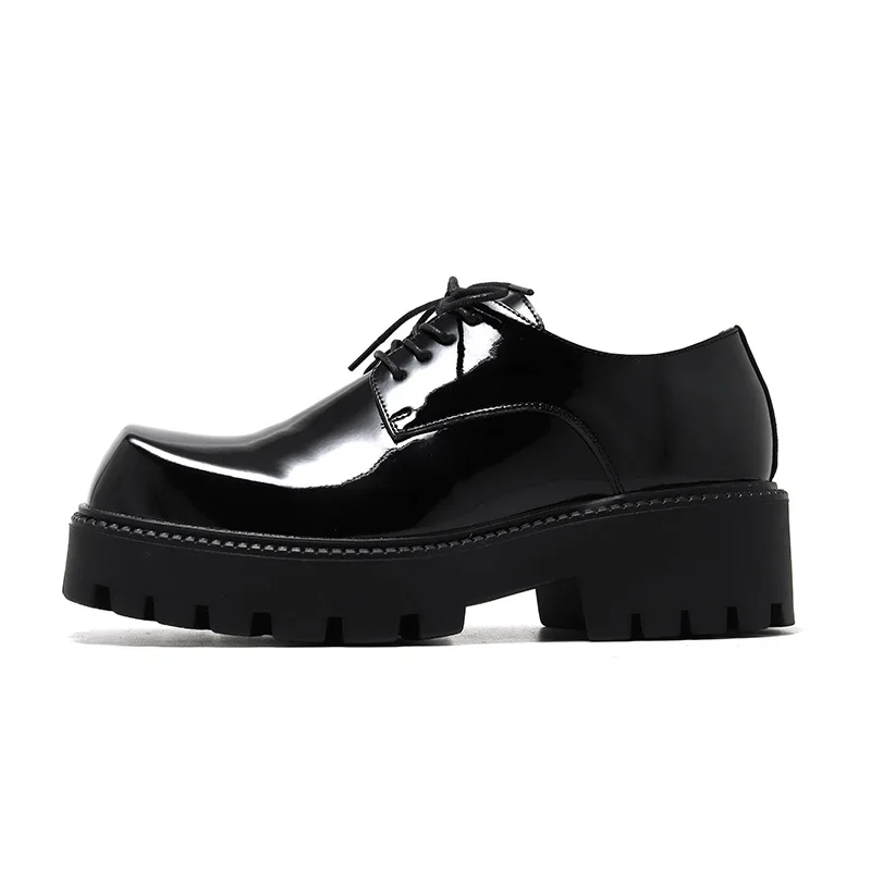 

Autumn British Style Leather Chunky Sneakers Men Square Toe Comfort Cushioned Sole Derby Boots New Casual Walking Platform Shoes
