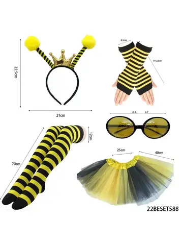 Une abeille-Jambières à rayures d'abeilles, bas hauts au genou, équation de lunettes de soleil et gants longs pour une fête d'Halloween
