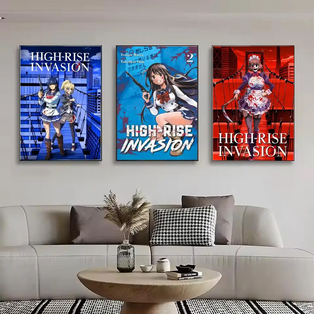 Anime High-Rise Invasion Painting Calligraphy Stylish Canvas Poster Wall Art for Bedroom Living Room Study Home Decor Gift