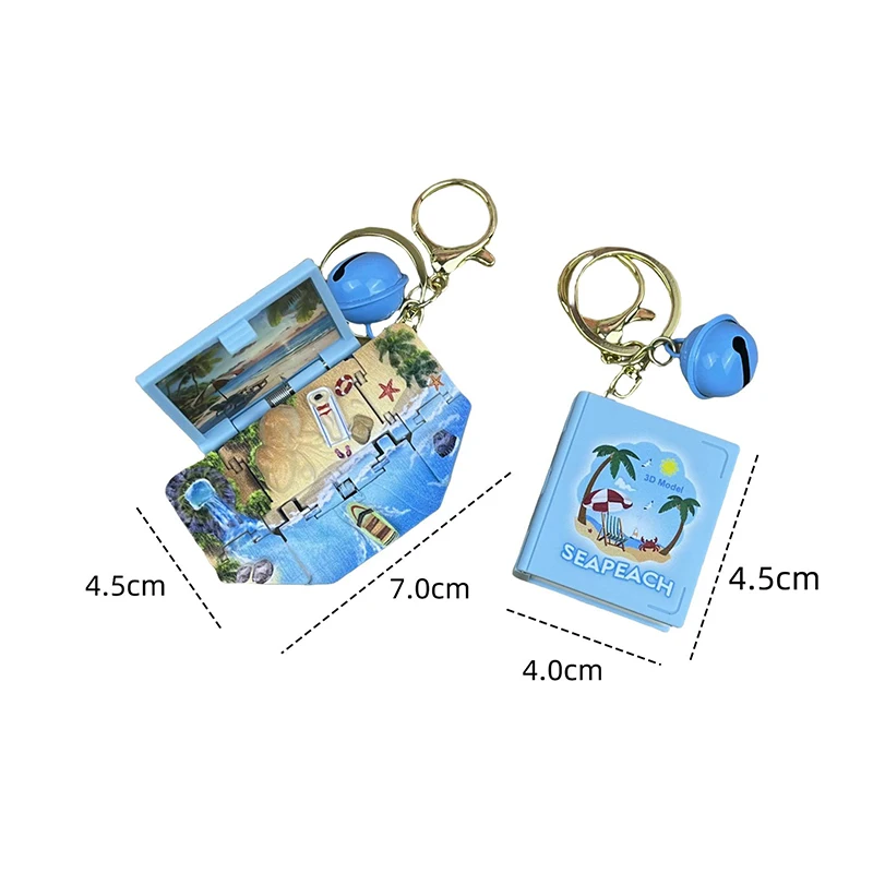 1Pc Creative 3D Folding Book Toy Keychain Funny Cute Burger Beach Summer Seaside Festival Mini Magic Book Backpack Small Pendant