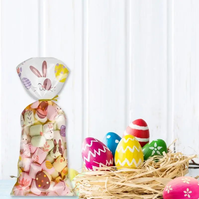 77JB 100 PCS Easter Cellophane أكياس مع Twist Ties Holiday Favor Treat Pegh Lape for Chocolate Facs Cookie Place Hight