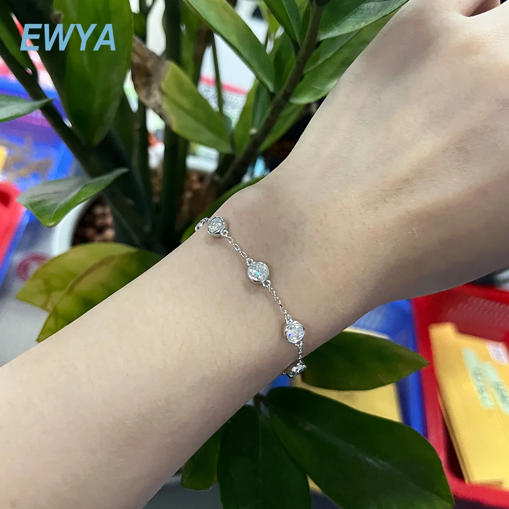 EWYA Full 4mm 0.3CT D Color Black Moissanite Tennis bracciale per donna S925 argento placcato 18K All Diamond Hand Link bracciali