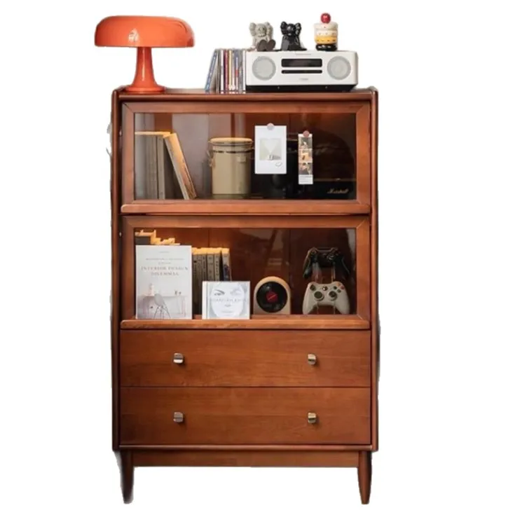 #Solid wood bookcase Magazine cabinet Locker Japanese simple storage Bookshelf Living room Sofa side cabinet TV side cabinet