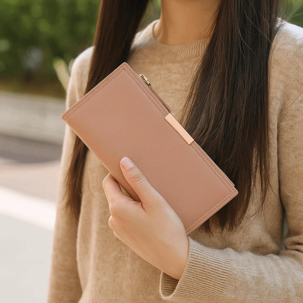 

Casual Korean Style Long Wallet Ultra Thin Purse PU Leather Card Holder Card Holder Multi-function Fold Clutch Bag Men