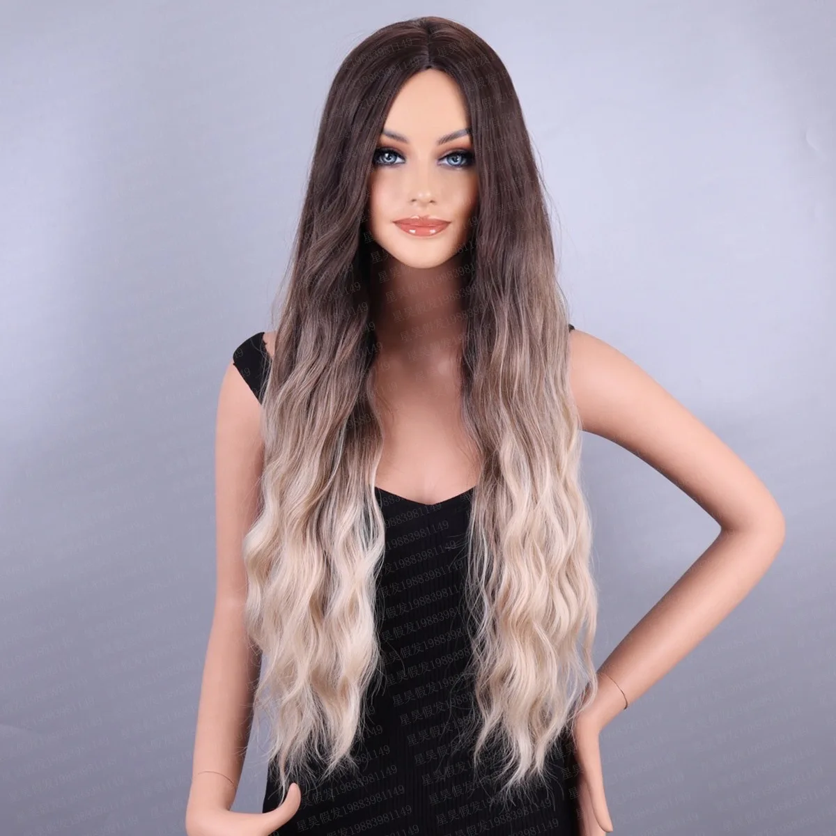 

New natural daily long hair wig gradual change color curly hair full headgear wigs