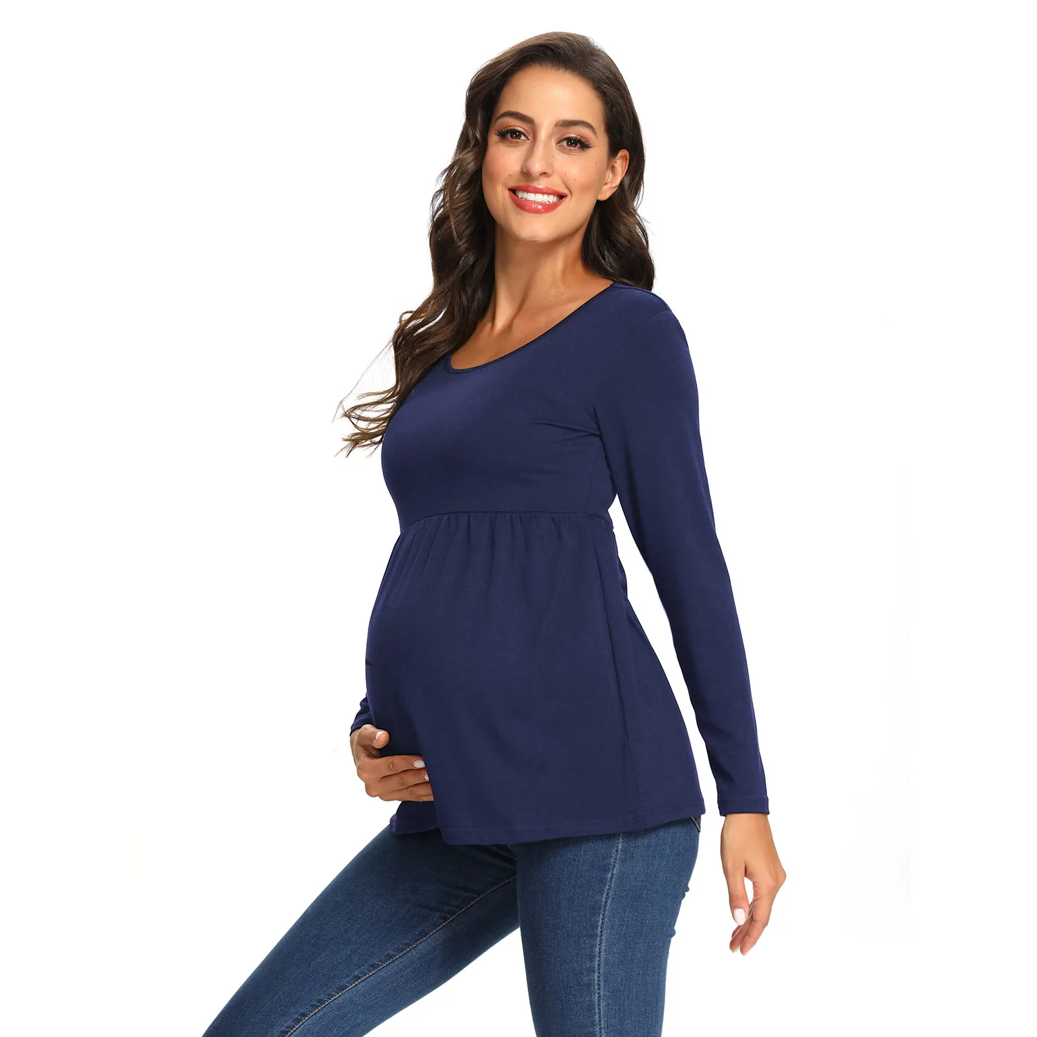 Maternity Long Sleeve Loose Shirts Tops Hem Pregnant Blouse Mother Nursing Babies Ladies Casual Clothes for Women Home Pregnancy