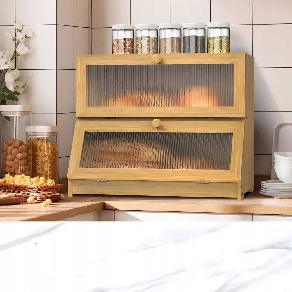 Großvolumige Holz-Brotbox, wiederverwendbarer Schubladenbehälter für Snacks, multifunktionaler Küchen-Organizer mit transparentem Deckel