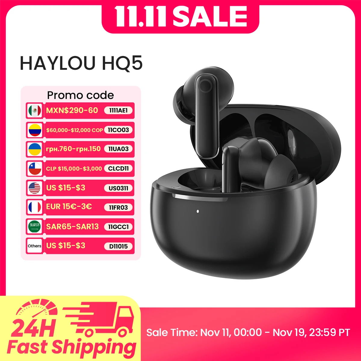 HAYLOU HQ5 ANC Wireless Earphones Bluetooth 6.0 Noise Cancellation Headphones -28dB Fast Charge Earbuds 4 Mic Sports Headset