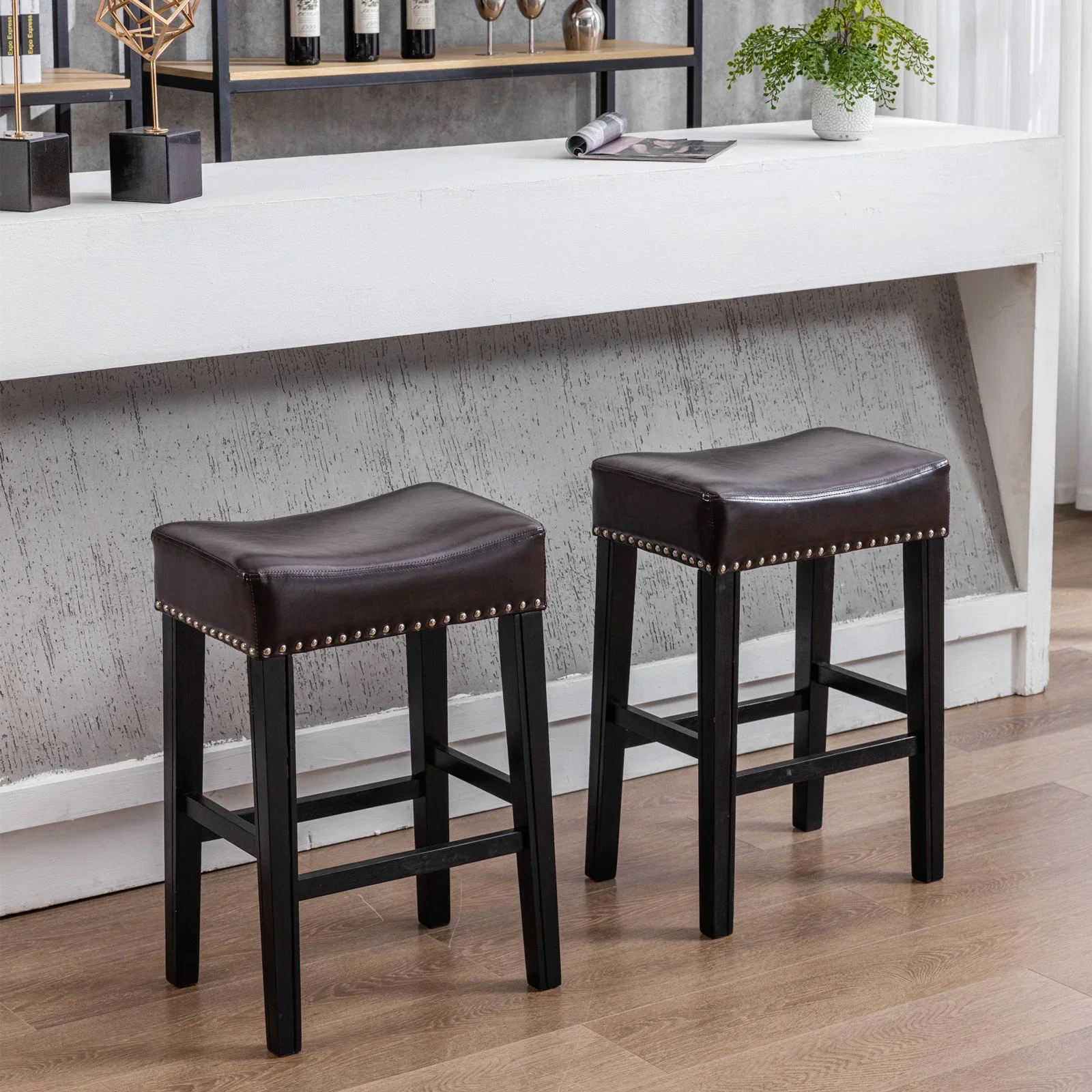 

Counter Height 26" Bar Stools for Kitchen Counter Backless Faux Leather Stools Farmhouse Island Chairs (26 Inch; Brown; Set O