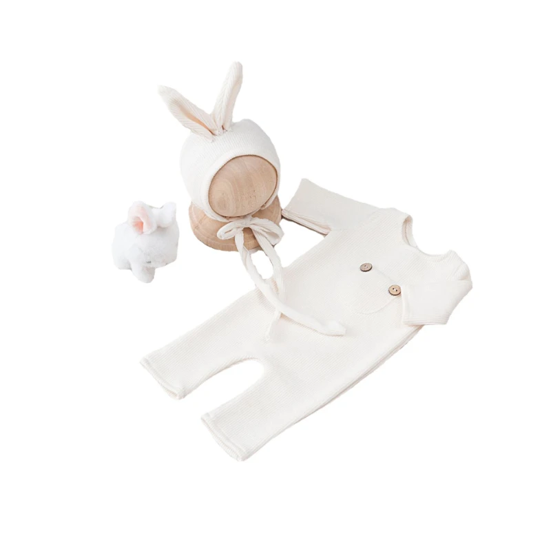 Cute Baby Photography Rabbit Clothing Suit Jumpsuit Bunny Hat Toy 100 Days Full Moon Newborn Photo Props Clothes Studio Taking