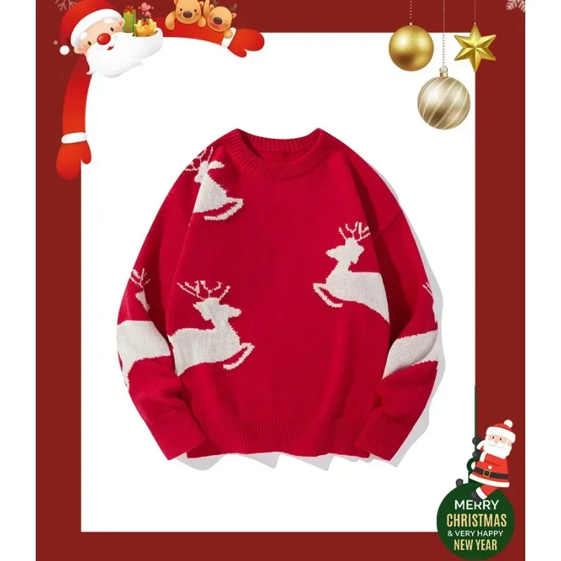 

Winter Christmas Knitted Pullover Men Couple Sweater Fleece-lined Thicken Warm Sweaters Deer Hoodies Family Party Pullovers Male
