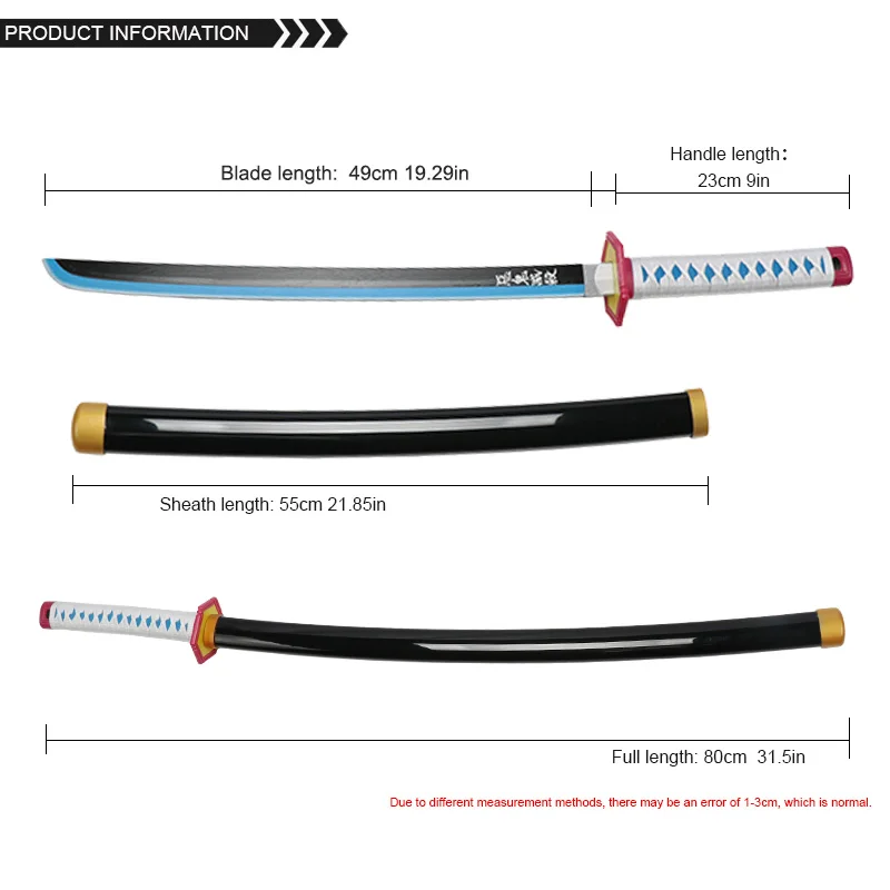 2025 New Handmade Giyuu Blue Tanjirou Bamboo Cosplay Sword Halloween Props Toy Gift