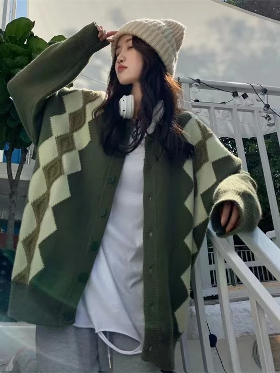 

plus Size Women's Autumn Winter Knitted Sweater Loose Lazy Sle Diamond id 200 Pou Slimming Open Cardigan Outerwear