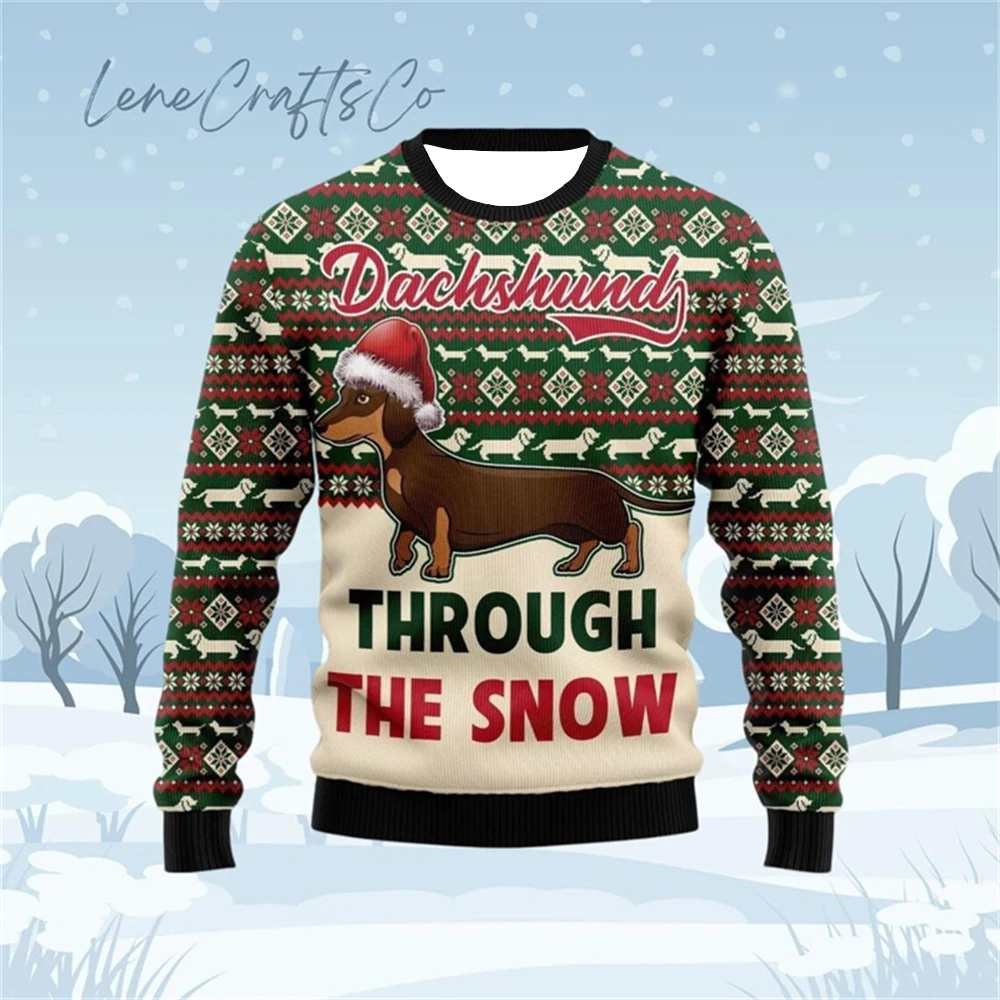 مضحك ثلاثية الأبعاد طباعة الألماني الجرافيك عيد الميلاد سترة قبيحة لطيف كلب جولة الرقبة البلوز البلوز السنة الجديدة عيد الميلاد بلوزات #1