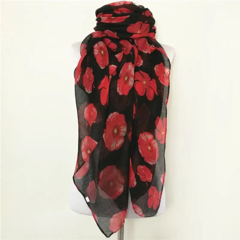 

New Ladies flower scarves for women poppy Print scarfs women scarf Fashion Poppies Scarves Shawl Wrap hot sale neckerchief