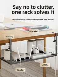 under Desk Storage Rack Office Workstation Organizer Hanging Shelf Utilize Space Dormitory Desk Side Carbon Steel No Drilling