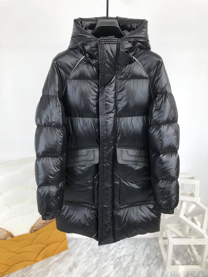 New Winter Mens Thicken Warm Medium Long Hooded Down Coat Stand Collar Zipper Fashion Casual Jacket Male High Street Overcoat