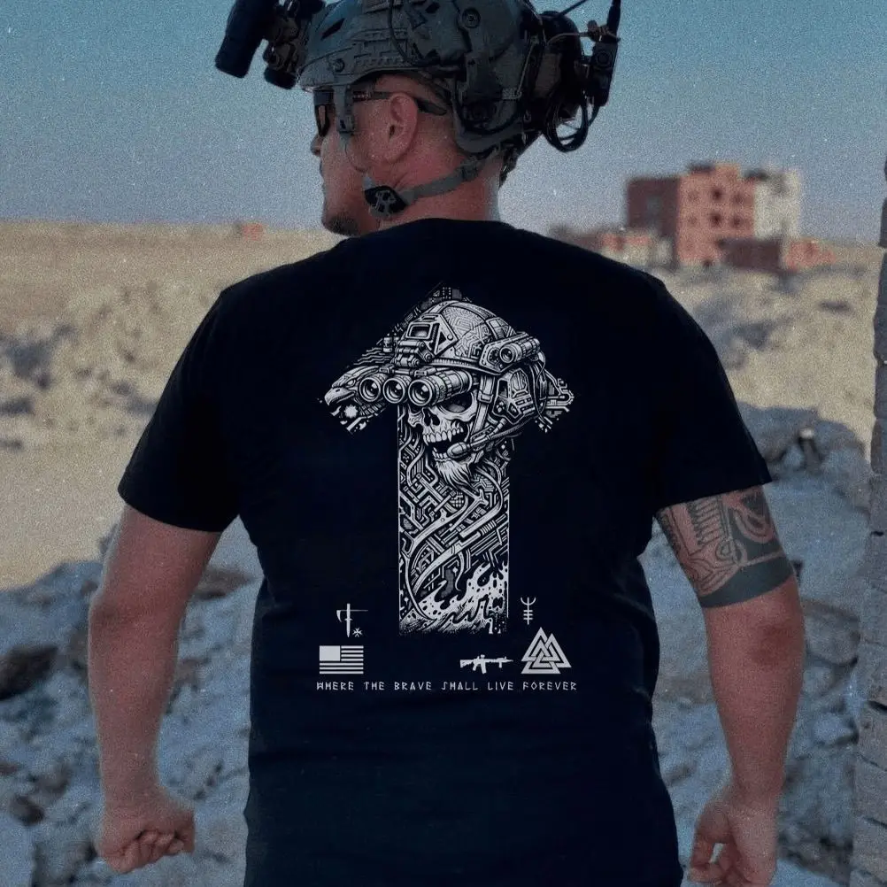 2026 Nordic Mythology Print American Style Tough Guy Short-sleeved T-shirt, Military Style, Round Neck, Men's Clothing