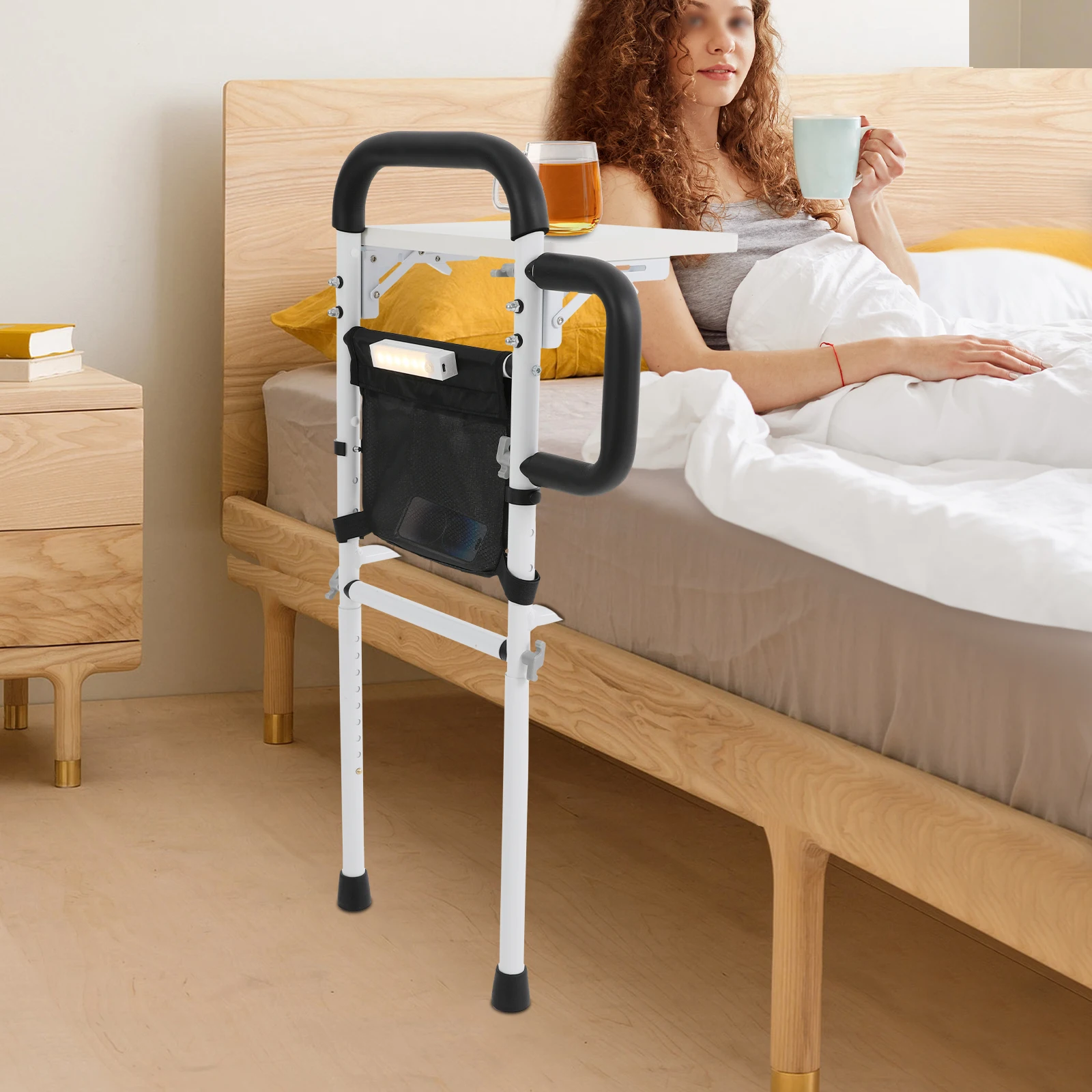 Trilhos de cama para adultos idosos, trilhos de assistência de segurança com altura ajustável para cama, sofá, cadeira – capacidade de carga de até 300 libras