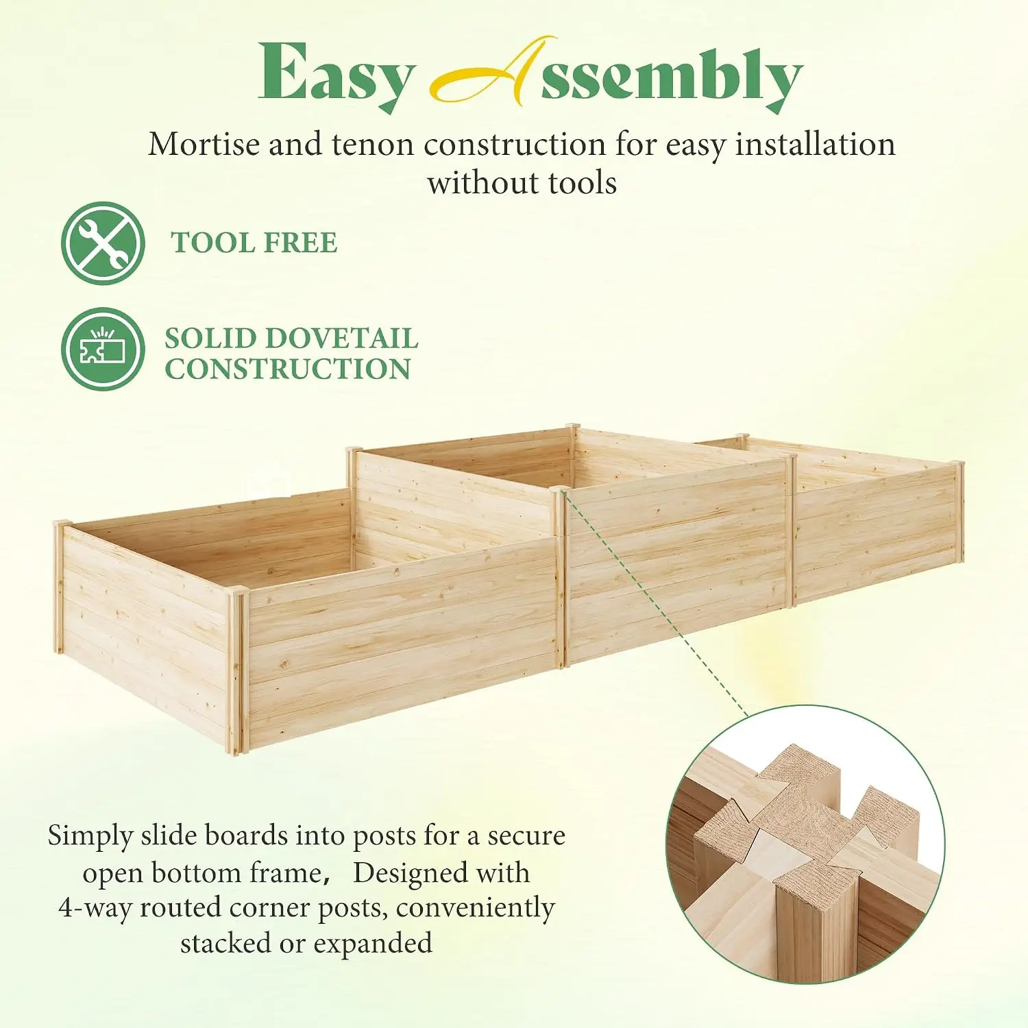 2-Tier Raised Garden Bed Fir Wood Outdoor Planter Box, Customized