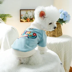 1PC Pet Clothing Spring and Autumn Velvet Hoodie Blue Color Chicago Hoodie Suitable for Small and Medium sized Dogs