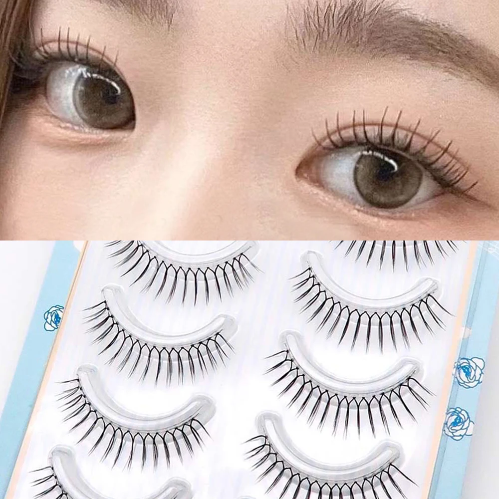 Faux cils réutilisables coréens pour groupe de filles, tige transparente fine, cils croisés, cils naturels en forme de U, outils de maquillage, 5