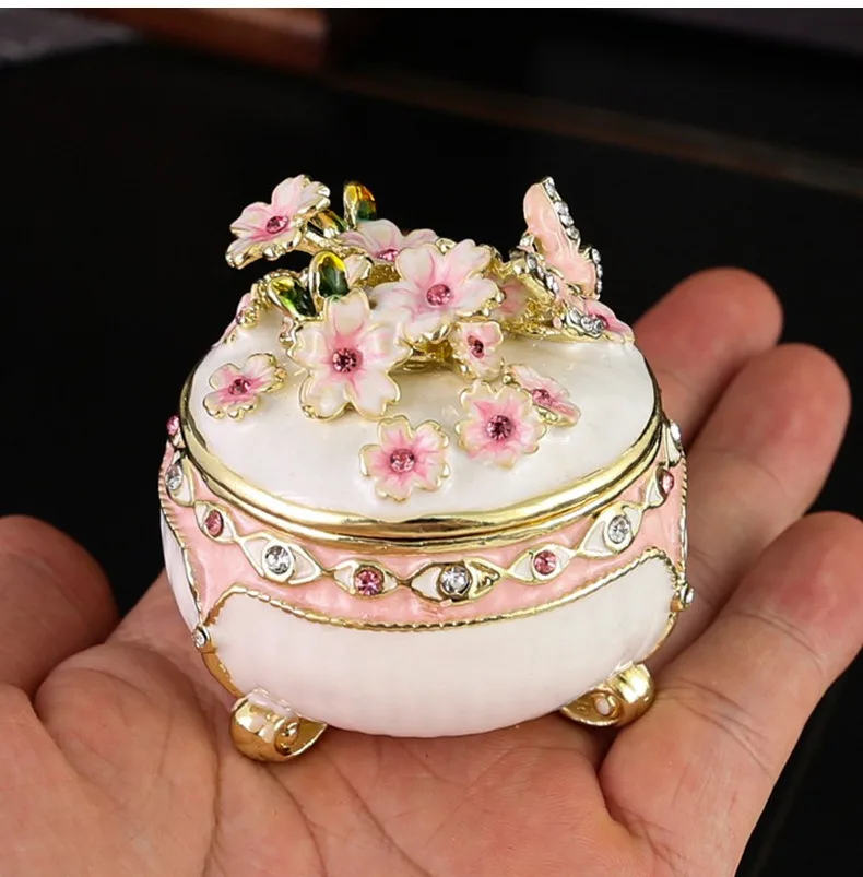 Enamel Cherry Blossom Jewelry Box Ring Earring Storage Jar Advanced Home Decor Dressing Table Ornaments Birthday Gifts