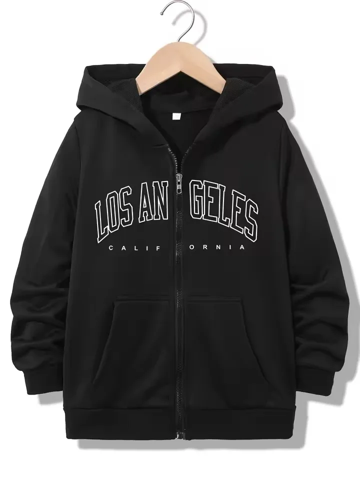 Modischer Kapuzenpullover mit Reißverschluss, lässig, Los Angeles, Kalifornien, mit Buchstaben bedruckt, Jacken für Jungen und Mädchen, Y2k-Sweatshirt mit Reißverschluss, Frühling und Herbst – Detail 2