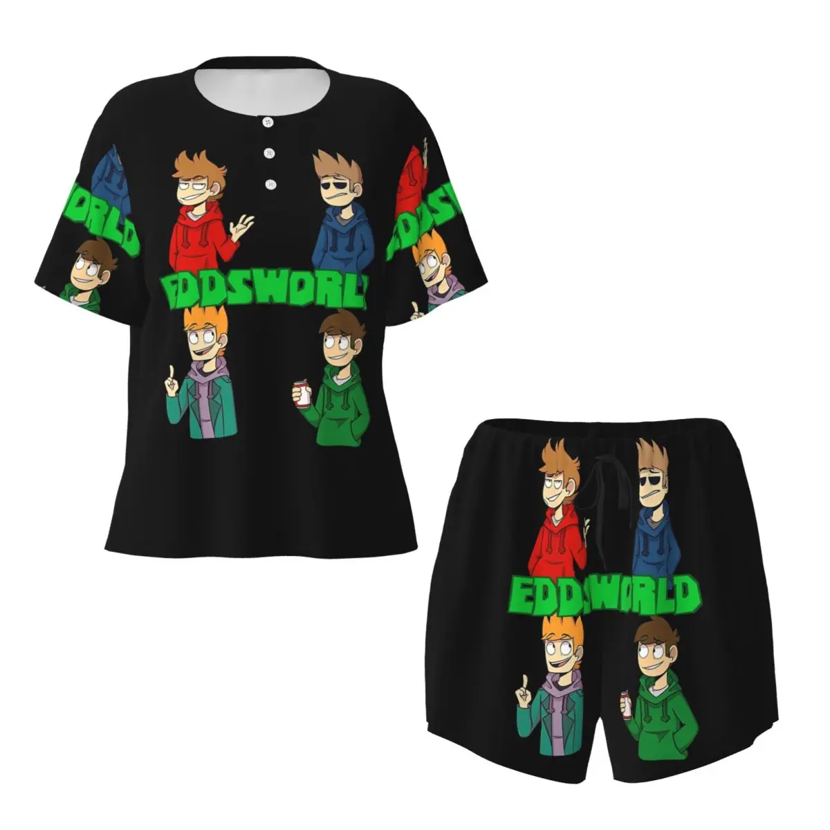 Eddsworld 1 Round Neck Short Sleeves Nightdress for Sleeping Sleepshirts Women Soft Pajama Set Short Pants