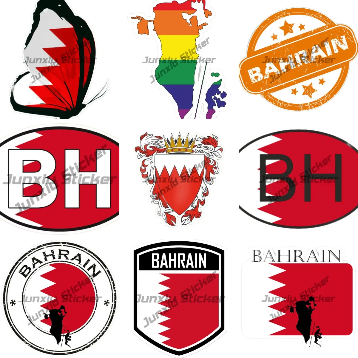 

Bahrain Coat of Arms Flag Emblem Sticker Country Code BH BRN Oval Sticker with Flag Stamp Seal Vinyl Stickers Car Accessories