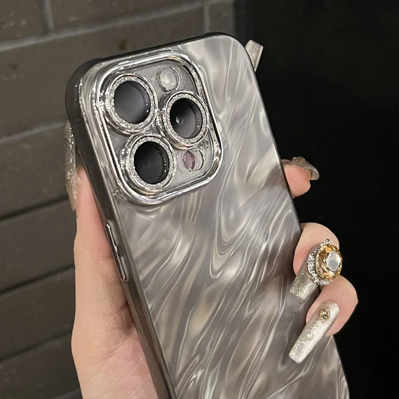 Fashion with Glitter Powder Lens Film Case for iPhone 16 15 14 13 12 11 Pro Max Plus Fall Prevention Anti-Fingerprints Cover