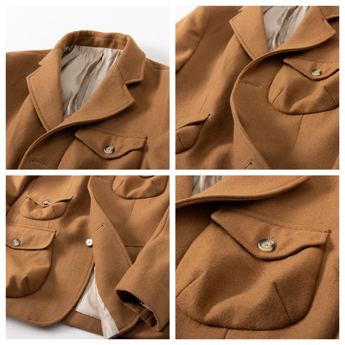 Men\'s Woolen Safari Jacket Multi-pockets Notch Lapel Vintage Winter Coat