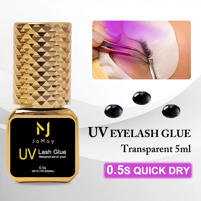 JOMAY Zwarte UV-wimperlijm 0,5S Supersnelle droge wimperlijm voor verlenging Verhoog de snelheid Zwarte lijm Waterdicht en oliebestendig