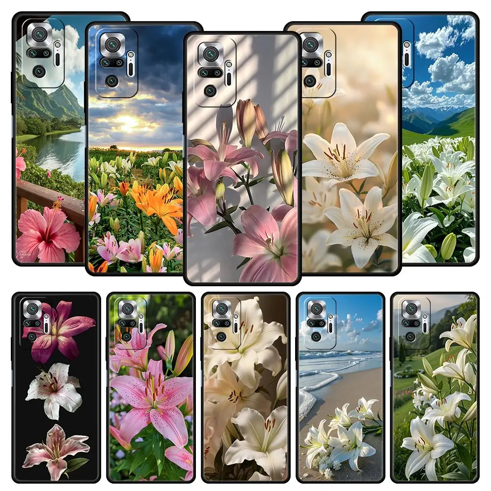 Realistische Lilien-Blumen-Handyhülle für Xiaomi Redmi Note 15 14 13 12 4G 9 10 11 Pro Plus 5G 14C 13C 12C 10C Weiche TPU-Schutzhülle