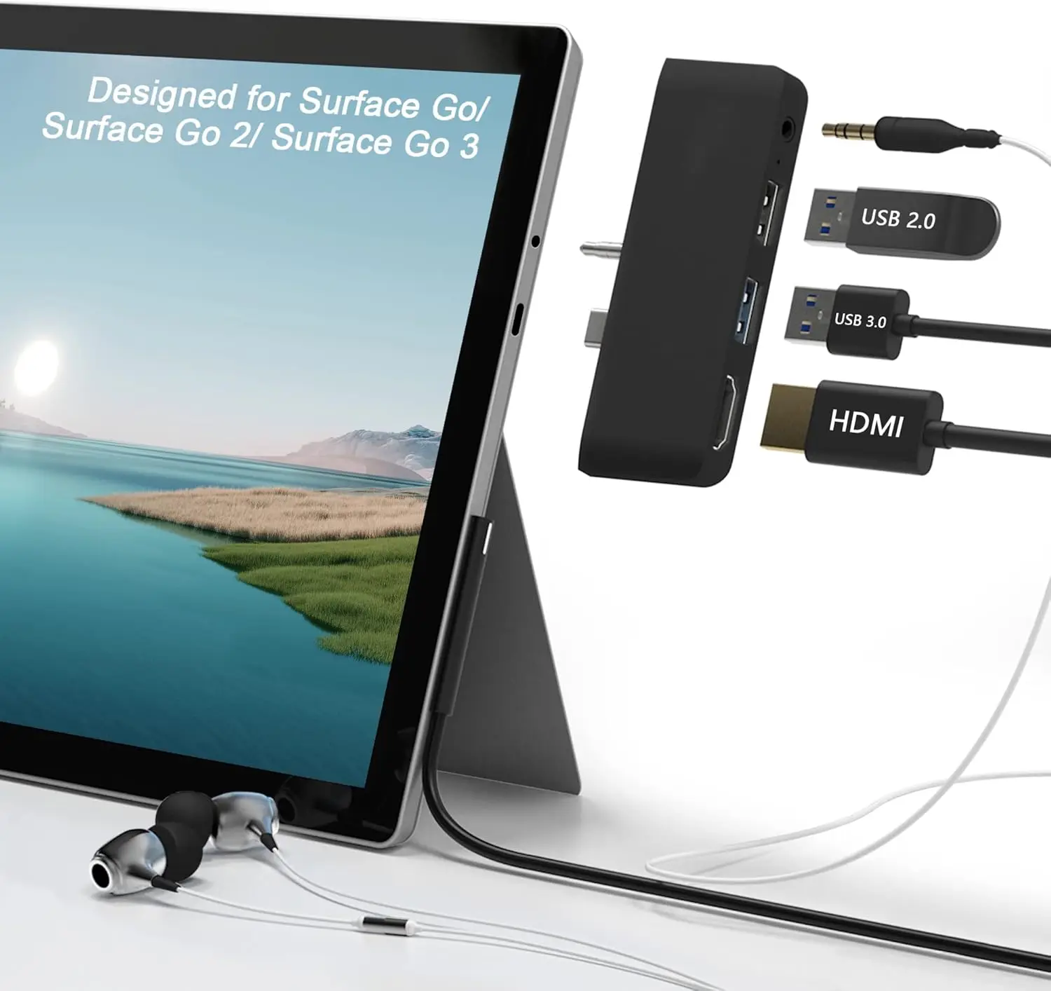 

4-in-1 USB C Hub for Surface Go 3/Go 2/Go: 4K HDMI, USB 3.0, Audio Adapter