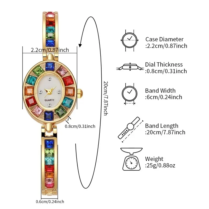 2025 Best Selling Luxury Colorful Rhinestone Oval Women Watches Elegant Gold Ladies Wristwatch Reloj Mujer Girls Clock Gift