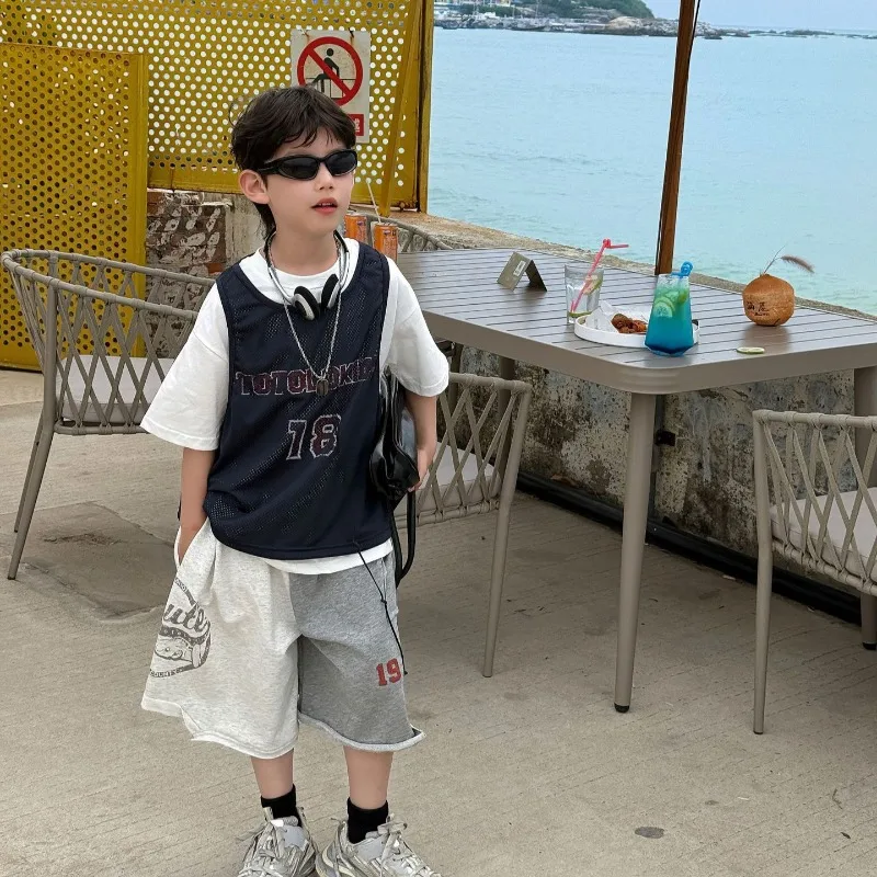 

Boy 2026 Summer New Korean Version Children's American Sports Fake Two Breathable T-shirt Children's Short Sleeves Tide