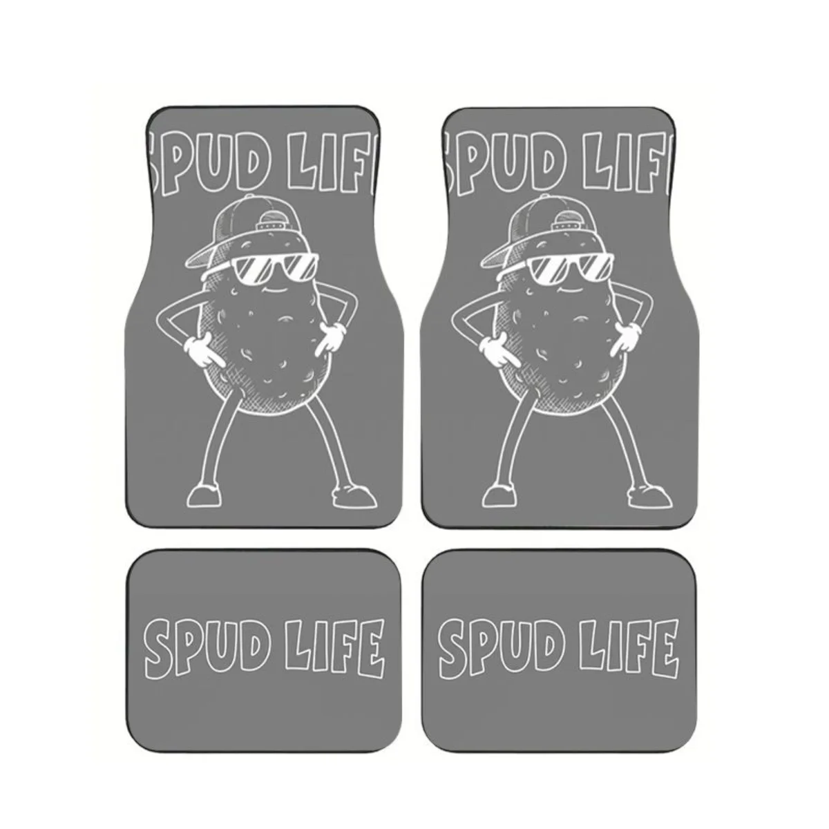 

4Pcs Gray Potato Dancer Car Floor Mats Universal Non-Slip Funny Line Art Auto Carpets Set Interior Accessories For SUV Truck