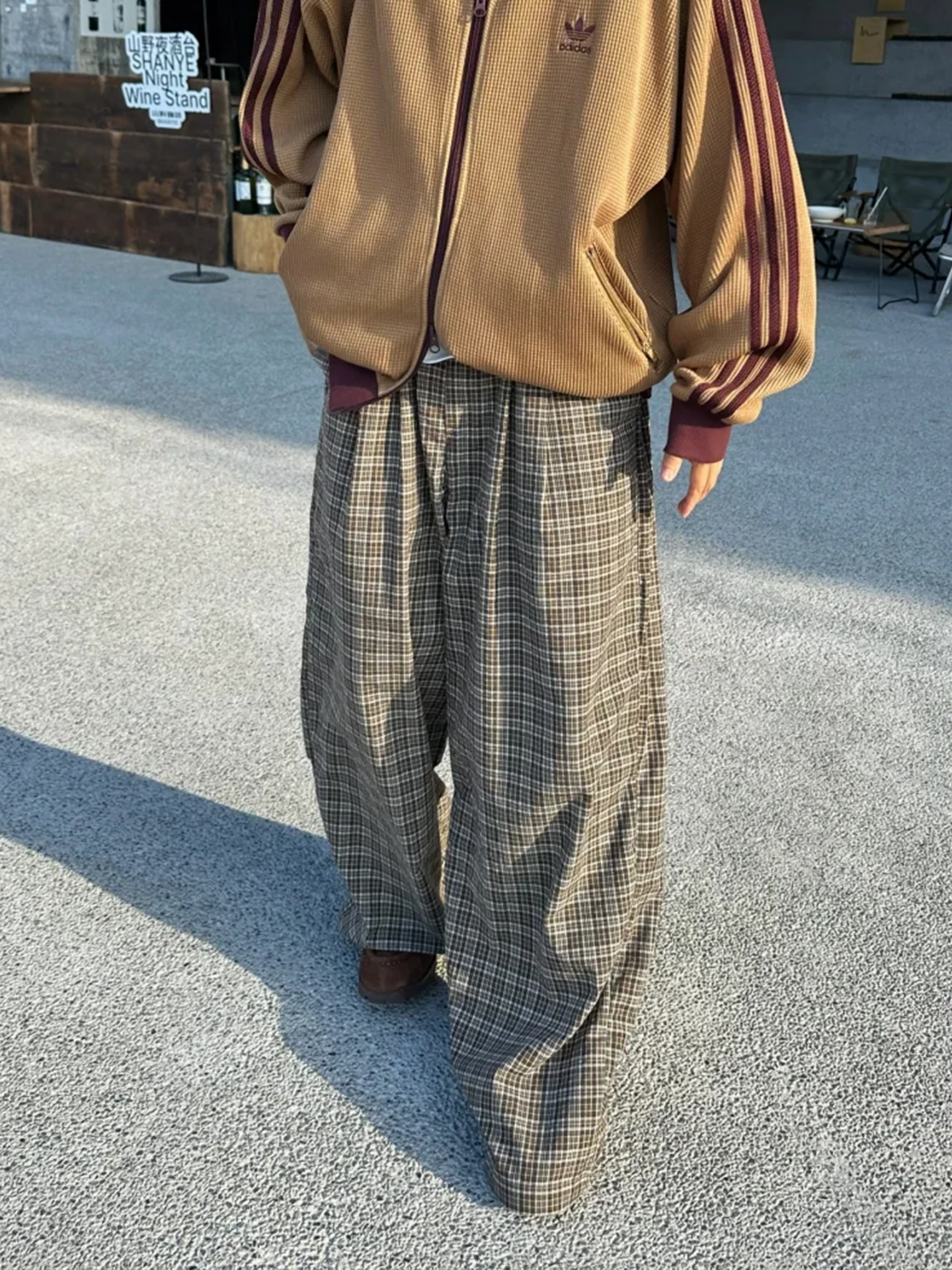 Men's Casual Pants Plaid Folded Design Spring Autumn American Retro ape Versatile Commuting A-Line Sle Straight Leg Pants