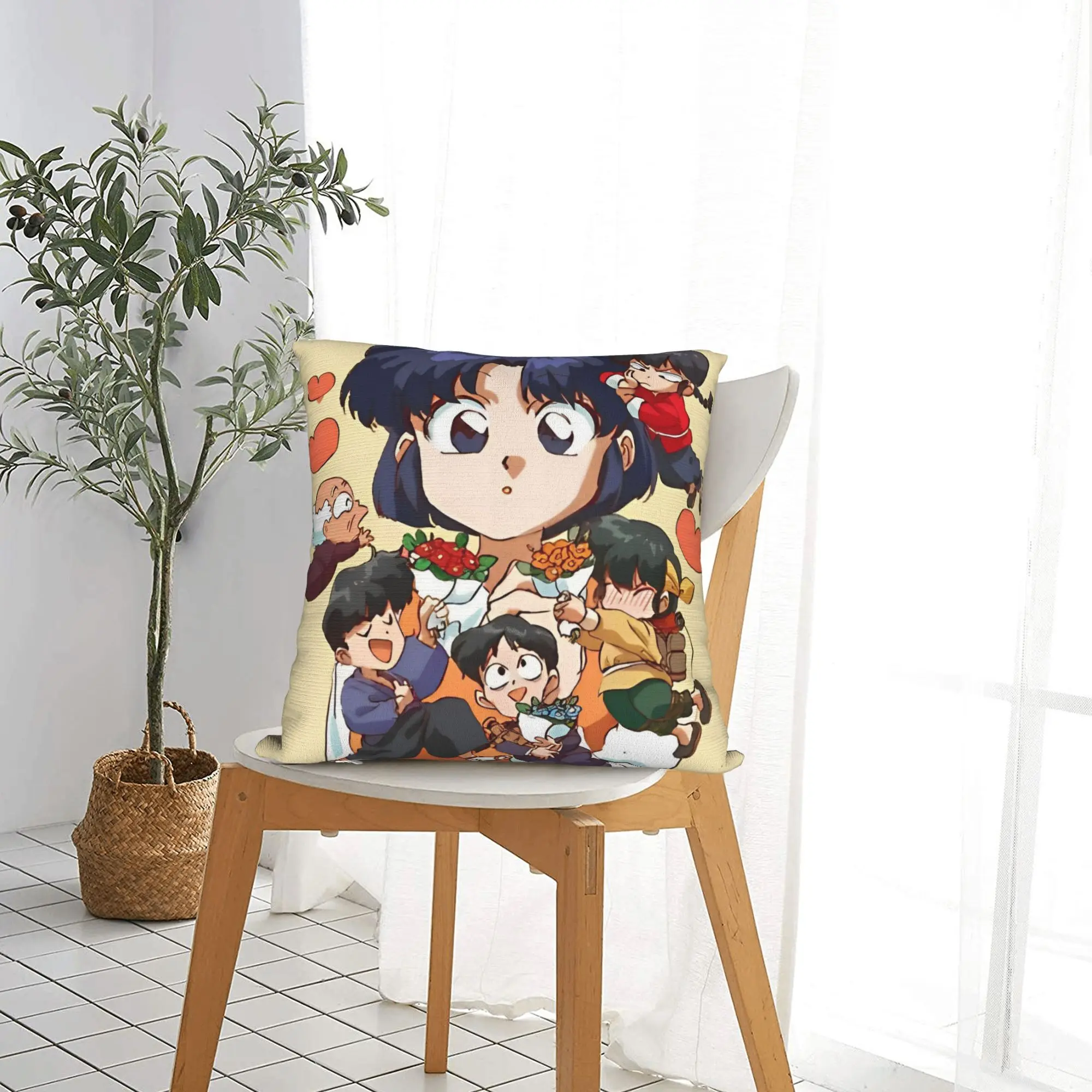 Akane Tendo Love - أغطية وسائد مربعة فنية رقمية من البوليستر مقعد Ranma 1/2 غطاء وسادة ديكور لطيف كيس وسادة 45*45