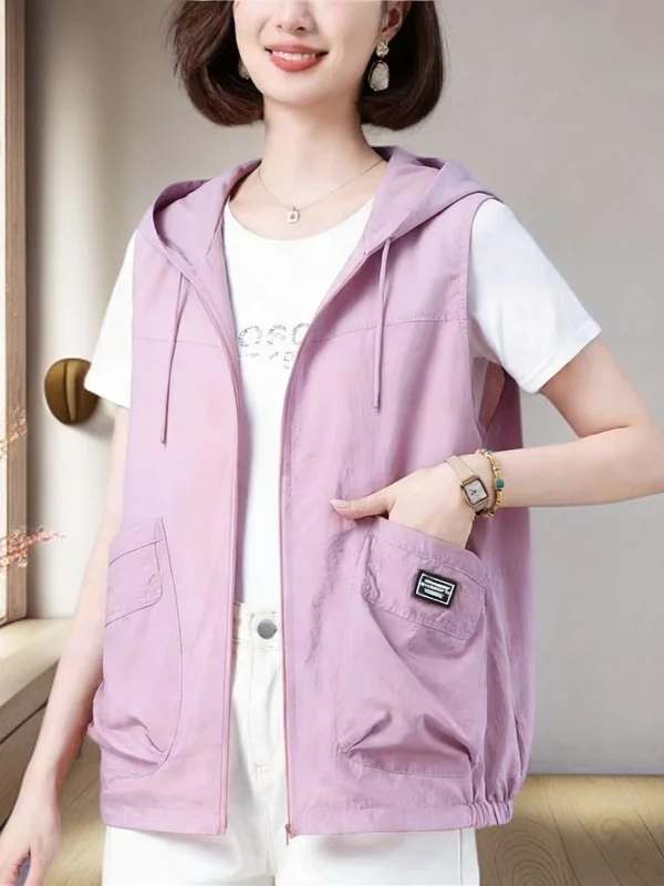 

Fashionable Hooded Women's Vest Lightweight Breathable Spring Summer New Style Casual All-Match Short Length Sun Protection