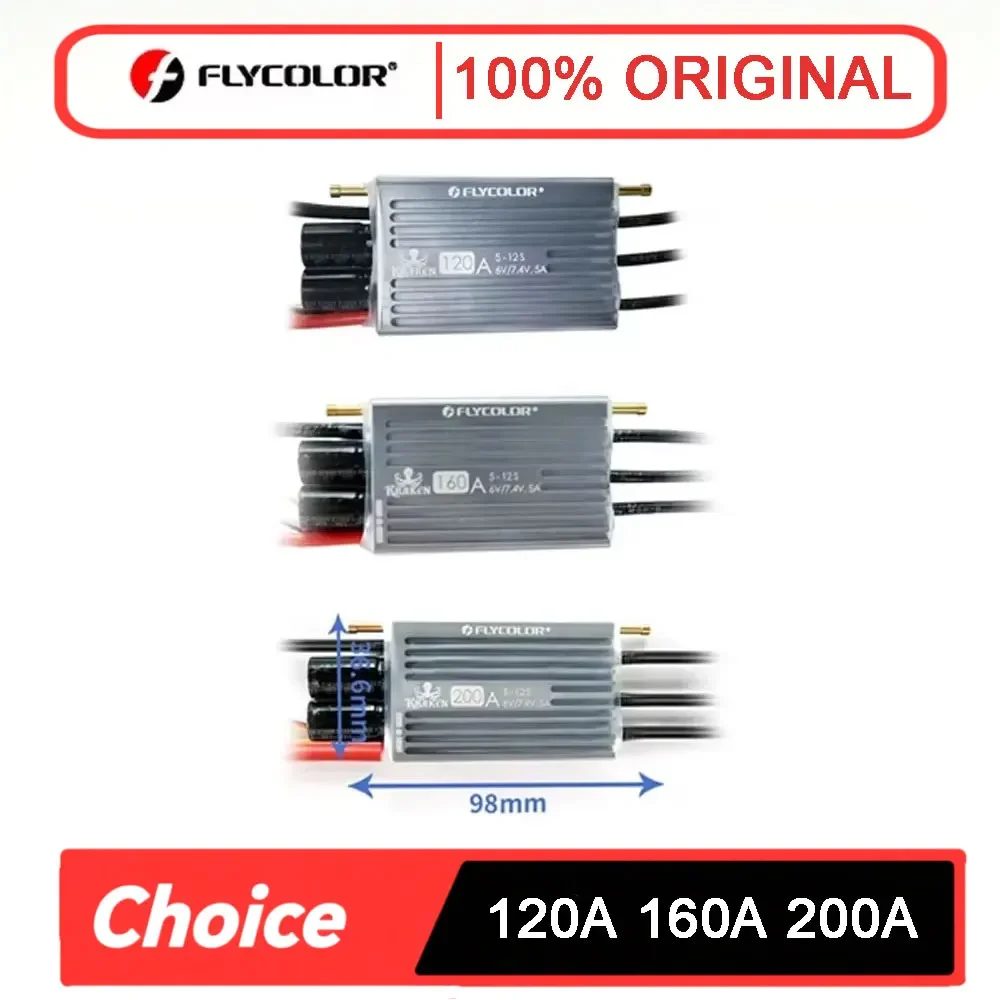 FLYCOLOR KRAKEN High Voltage 5-12S Lipo 120A 160A 200A Boat Models High Voltage Edition 12S Mobile Phone Adjustable Re