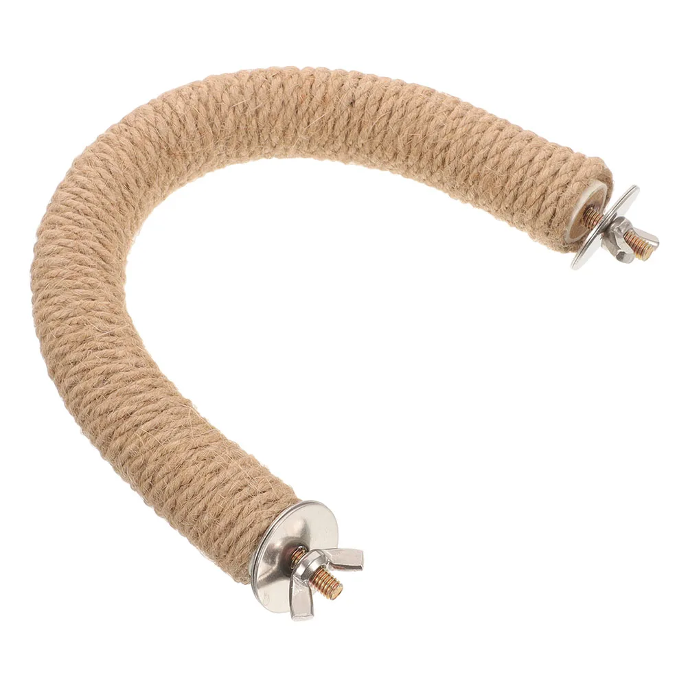 

Parrot Perch Toy 15x19cm Light Brown Bird Rope U Shape Hanging Cage Accessories Parakeet Standing Chewing Play Safe Stainless