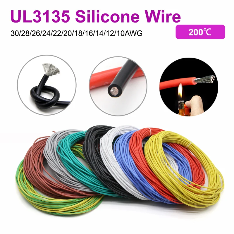 1/5M UL3135 kabel silikon lembut 30 28 26 24 22 20 18 16 14 12 10AWG kabel tembaga timah listrik tahan suhu tinggi