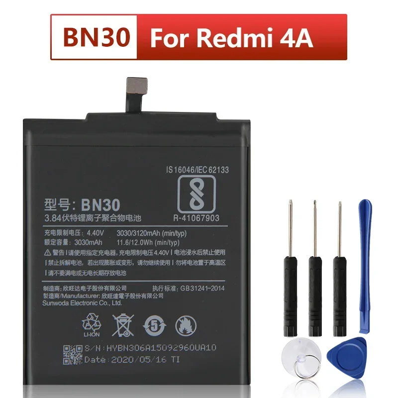 BN30 Replacement Battery For Xiaomi Redmi 4A Redrice 4A Phone Batteries 3120mAh