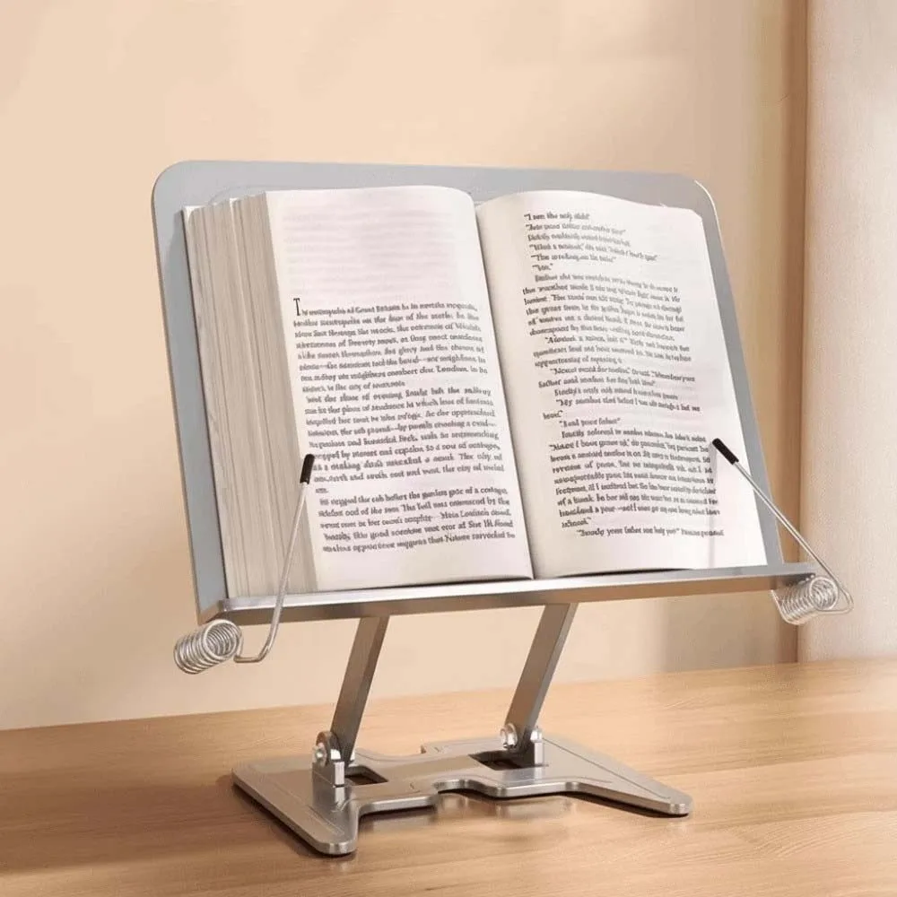 Laptop Riser Full Metal Reading Stand Adjustable Foldable Book Holder Sturdy Mechanical Bookstand Home School